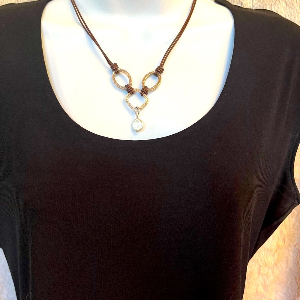 Silpada Brown Leather Necklace with a Freshwater Pearl